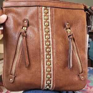 Charming Charlie Brown and Gold Crossbody Bag with Chain Detail NWT